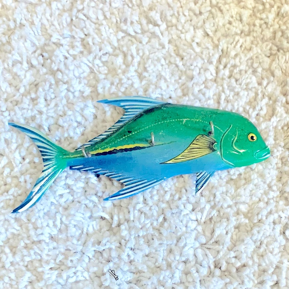 Pretty Hand Painted Costa Rican Fish “Blue Crevalle”  Decorative 3-Hook Hanger